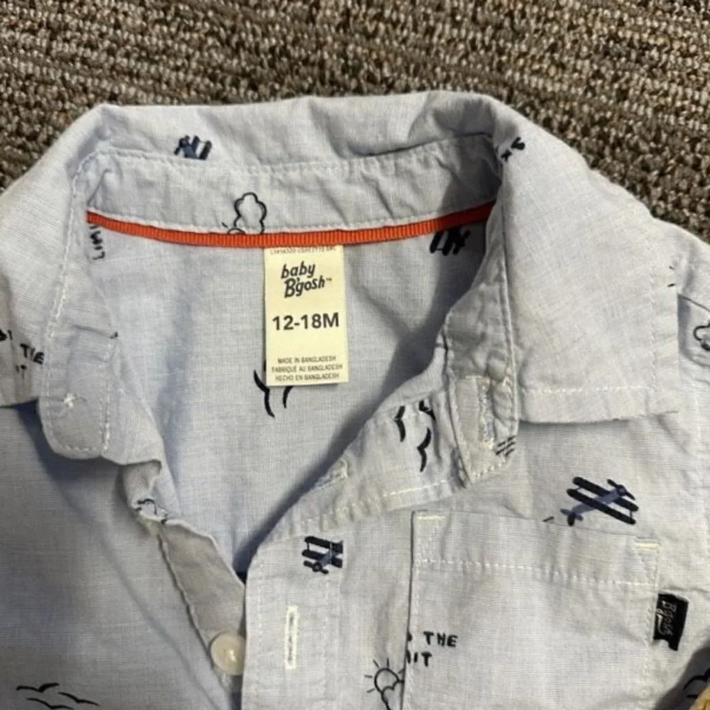 OshKosh B'Gosh Outfit Denim Overalls and Airplane Button Up